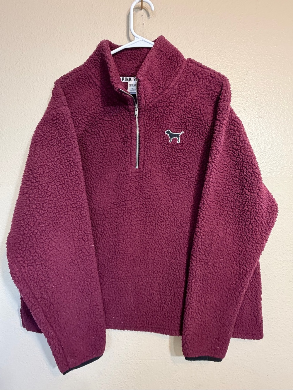 PINK burgundy sherpa half-zip pullover